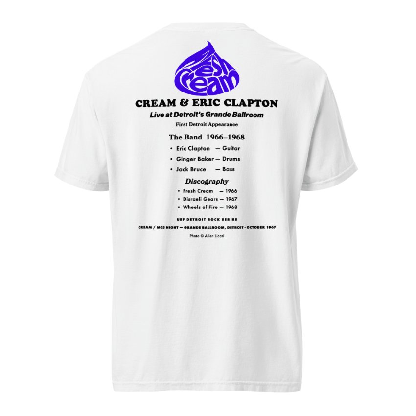 Fresh Cream tee, back: band lineup and discography